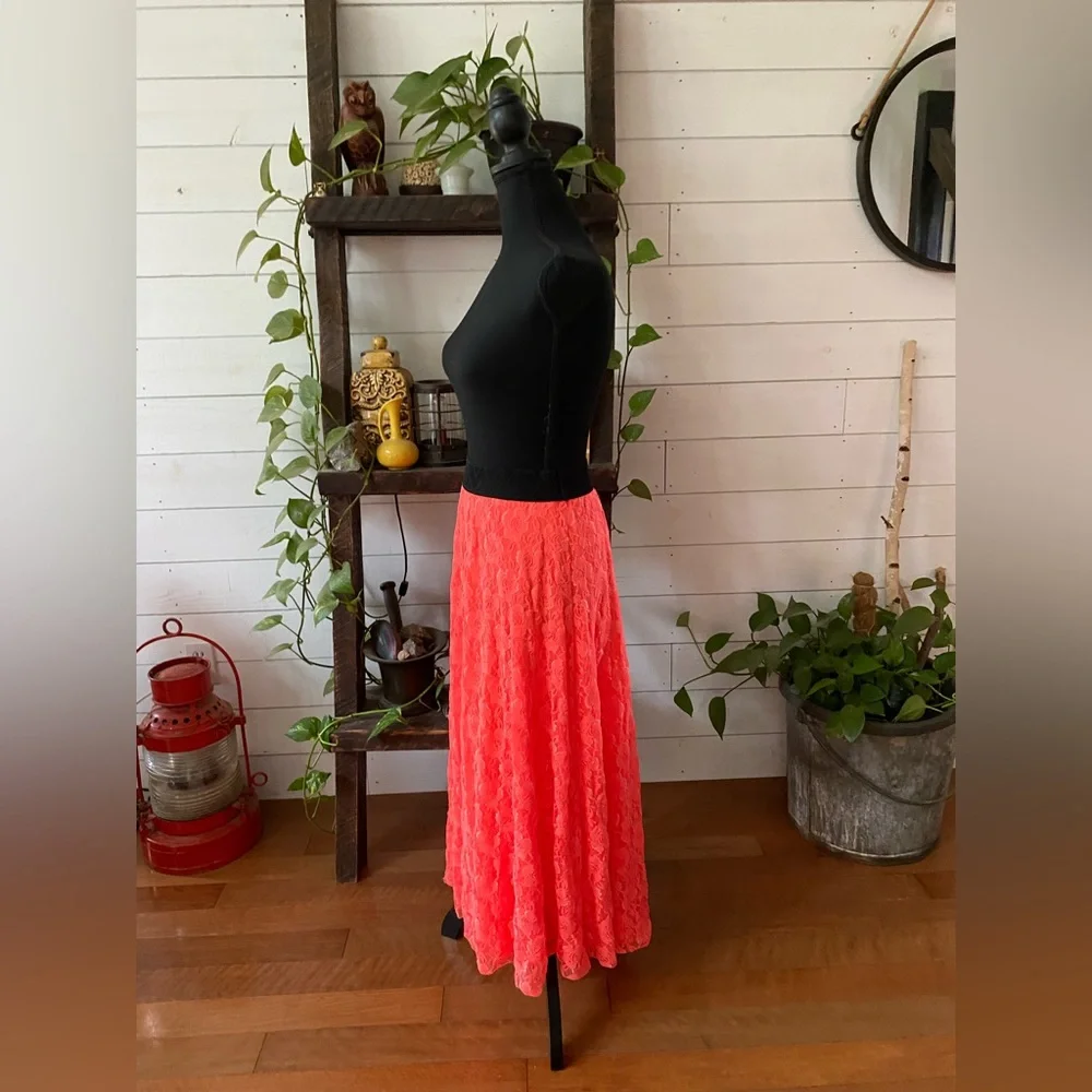 LuLaRoe: Vibrant Neon Coral Orange A-Line Lace Skirt